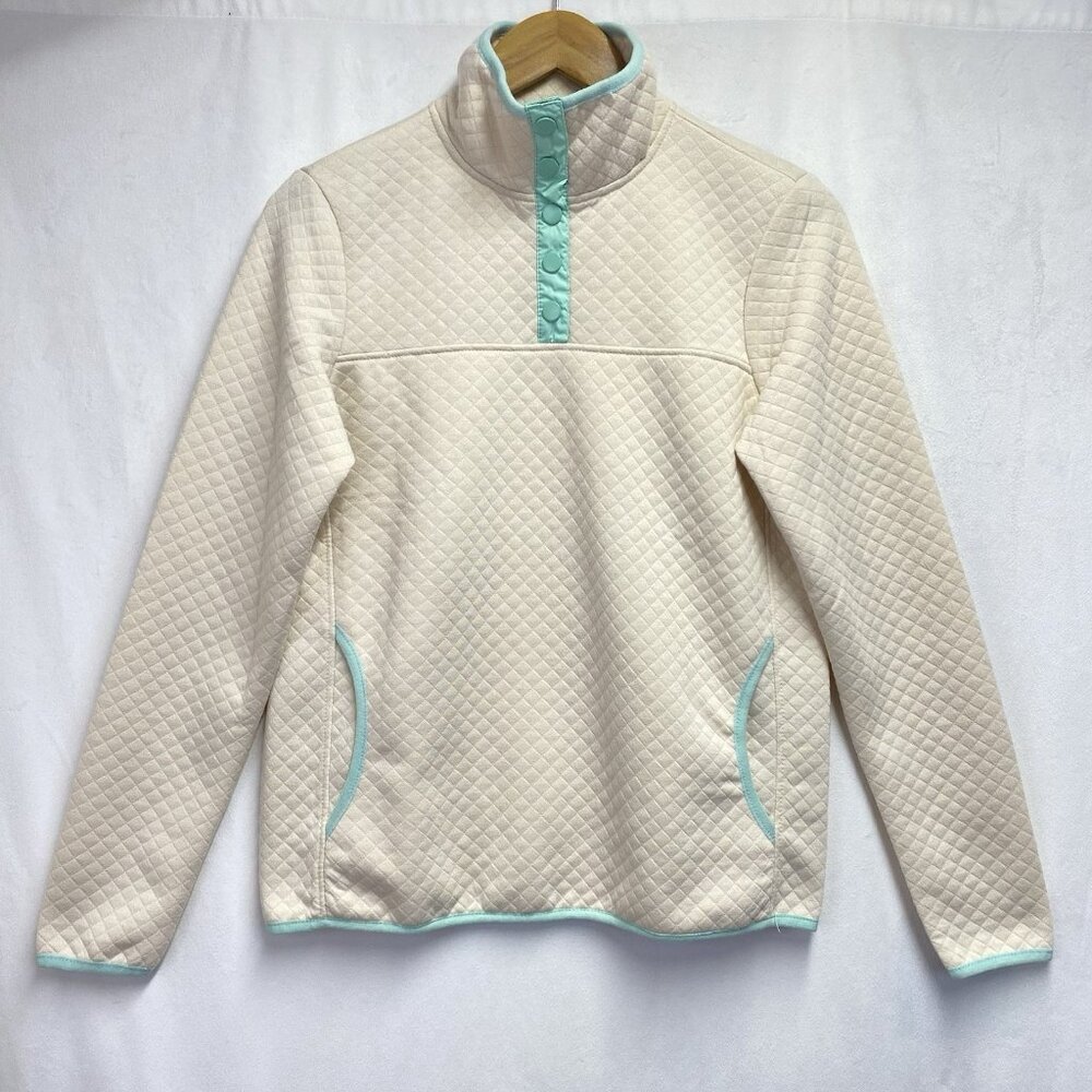 JNY-JONES NEW YORK Quilted Pullover Snap Mock Neck Sweatshirt Women Small Cream